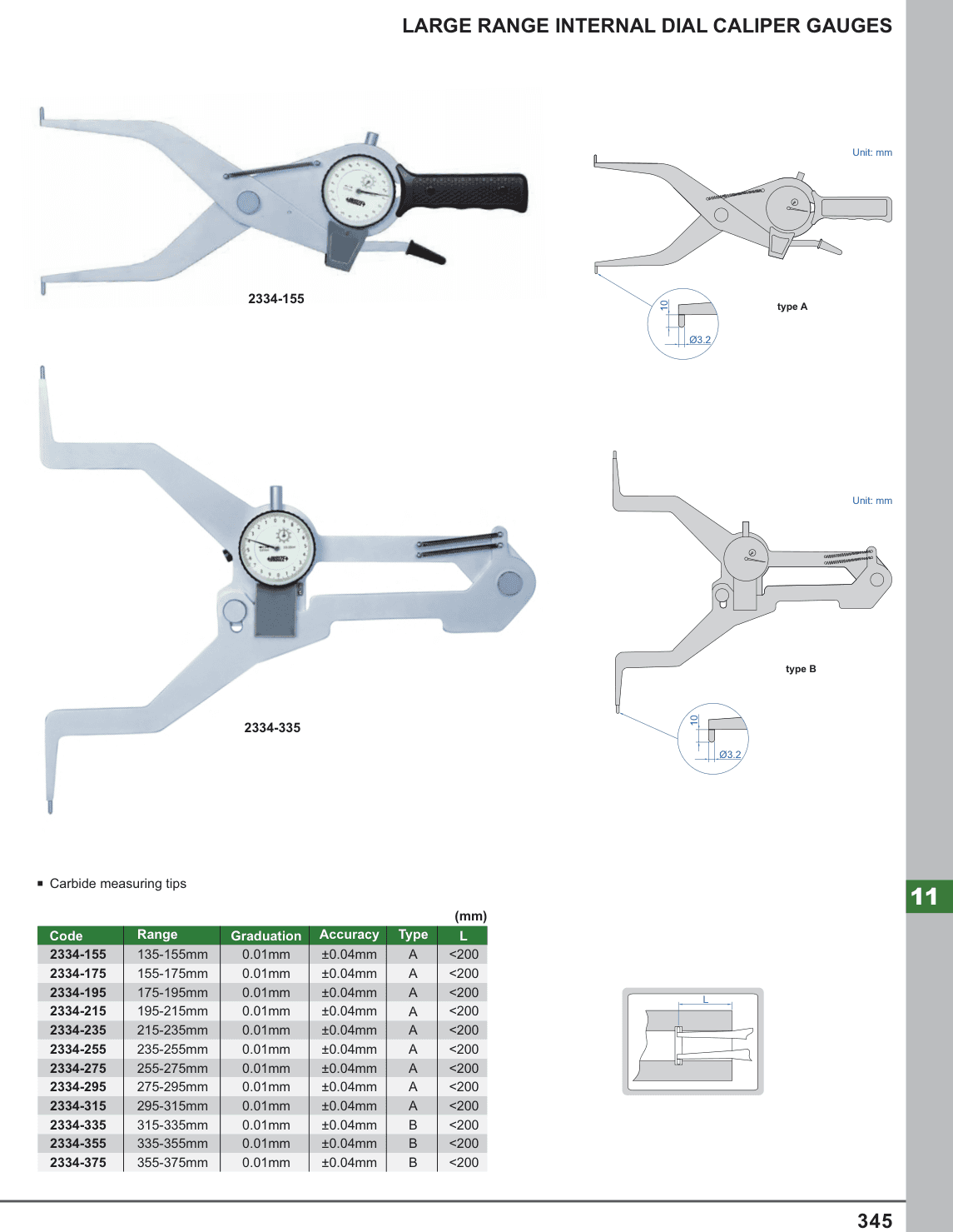 INSIZE Large Range Internal Dial Caliper Gauges (2334-155)