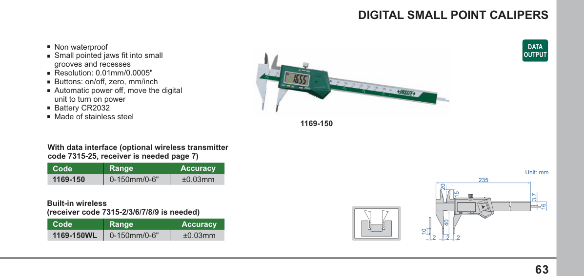 INSIZE Digital Small Point Calipers (1169-150)