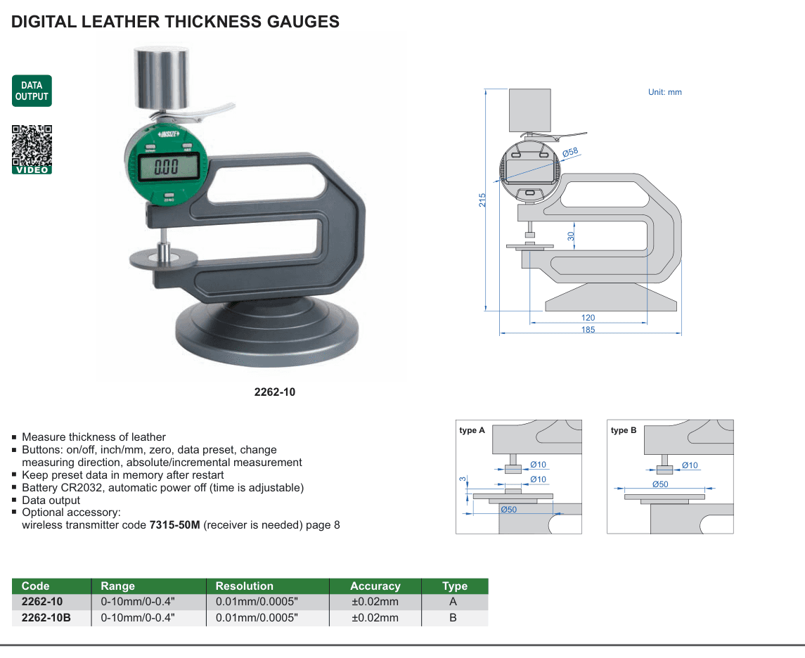 INSIZE Digital Leather Thickness Gauges (2262-10)