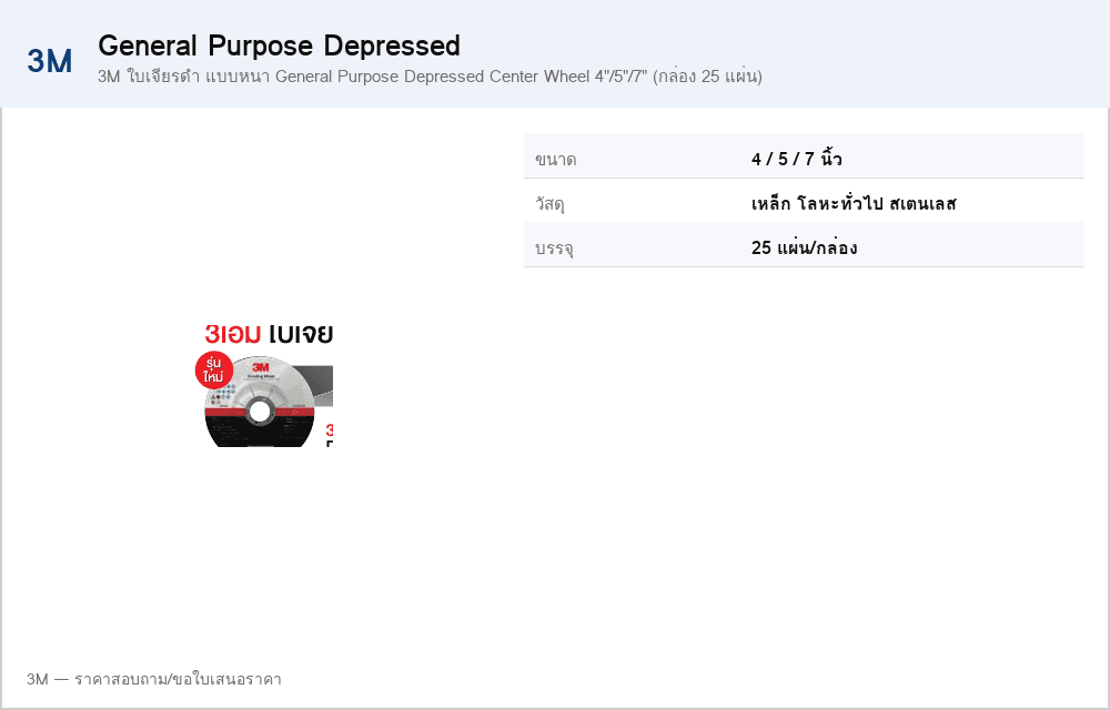 3M ใบเจียรดำ แบบหนา General Purpose Depressed Center Wheel 4"/5"/7" (กล่อง 25 แผ่น)