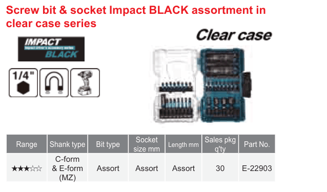 อุปกรณ์เสริม Makita — Screw bit & socket Impact BLACK assortment in clear case series