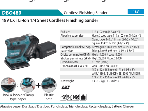 เครื่องขัดกระดาษทรายไร้สาย Makita DBO480