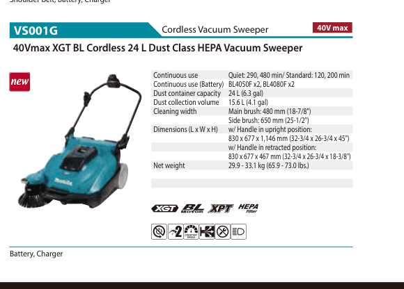 Cordless Vacuum Sweeper Makita VS001G