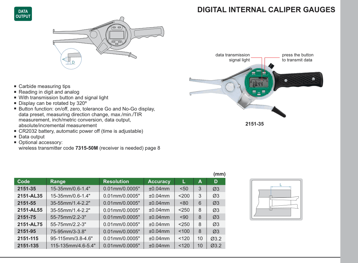 INSIZE Digital Internal Caliper Gauges (2151-35)