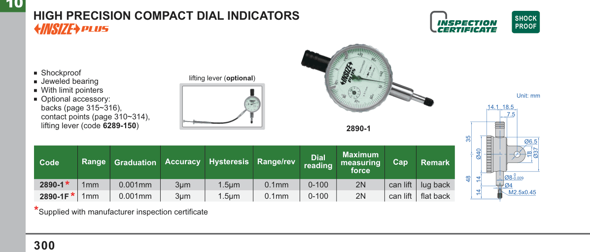 INSIZE High Precision Compact Dial Indicators (2890-1)