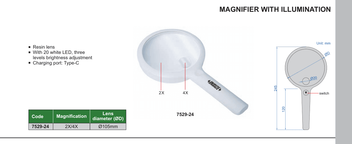 INSIZE Magnifier With Illumination (7529-24)
