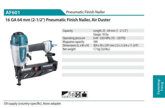 เครื่องยิงตะปูลม Finish Makita AF601