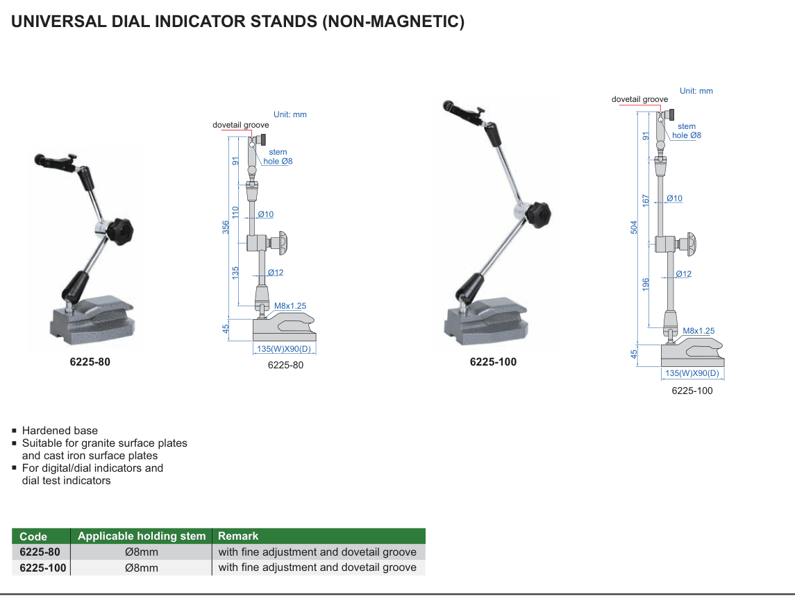 INSIZE Universal Dial Indicator Stands (Non-Magnetic) (6225-80)