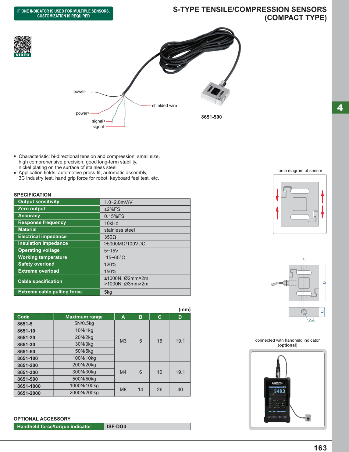 INSIZE S-Type Tensile/Compression Sensors (Compact Type) (8651-500)