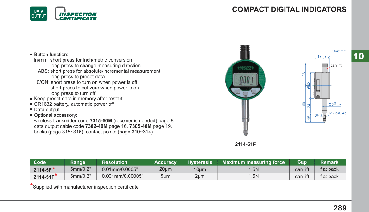 INSIZE Compact Digital Indicators (2114-51F)