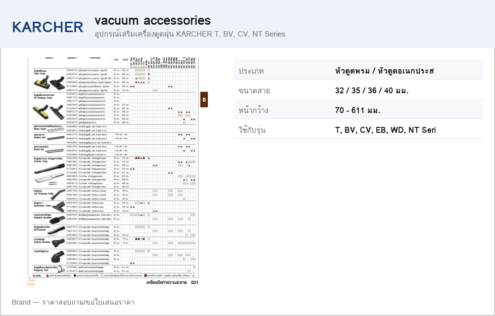 อุปกรณ์เสริมเครื่องดูดฝุ่น KARCHER T, BV, CV, NT Series