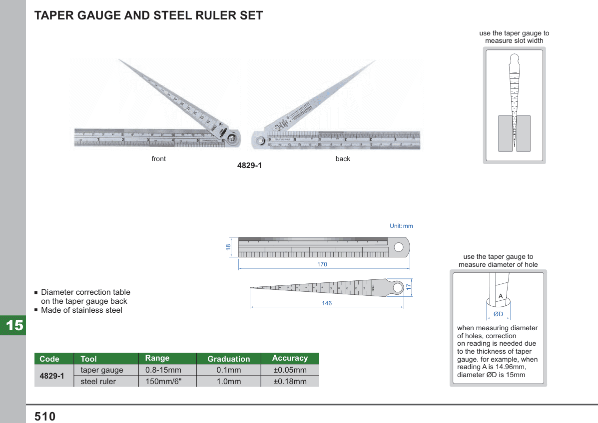 INSIZE Taper Gauge And Steel Ruler Set (4829-1)