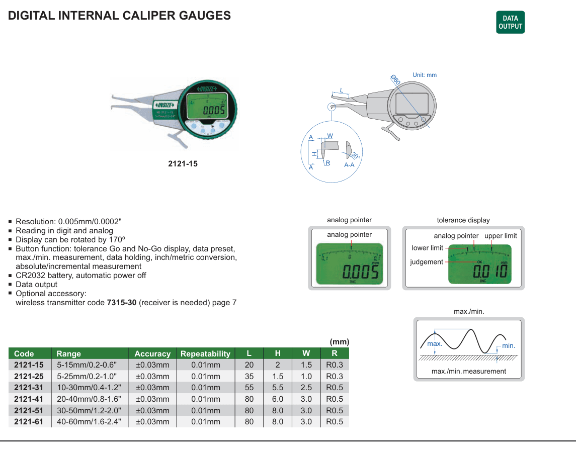 INSIZE Digital Internal Caliper Gauges (2121-15)