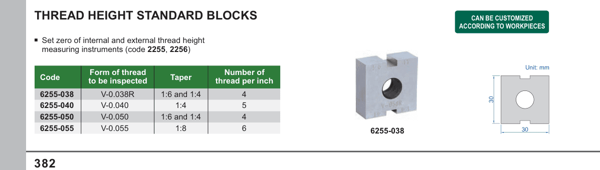 INSIZE Thread Height Standard Blocks (6255-038)