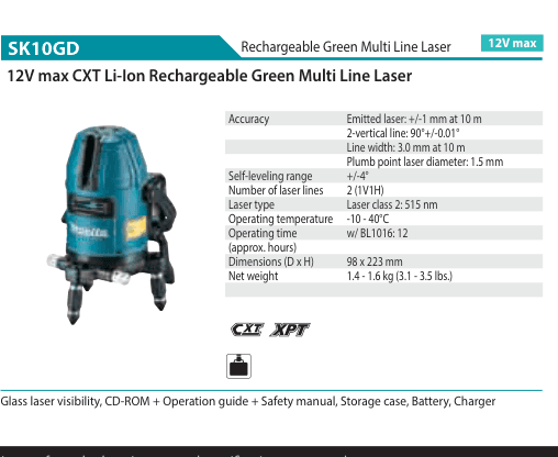 เครื่องวัดระดับเลเซอร์แสงเขียว Makita SK10GD