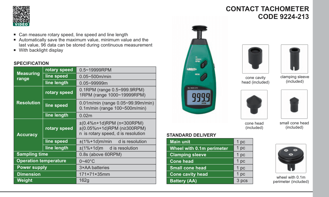 INSIZE Contact Tachometer (9224-213)