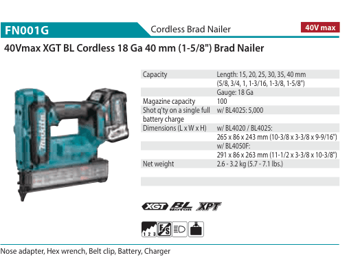 เครื่องยิงตะปูไร้สาย Makita FN001G