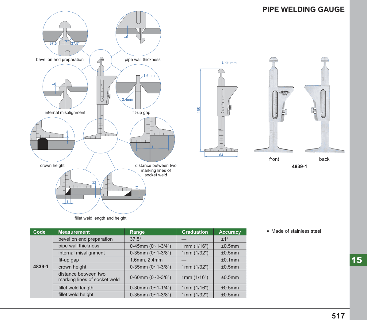 INSIZE Pipe Welding Gauge (4839-1)