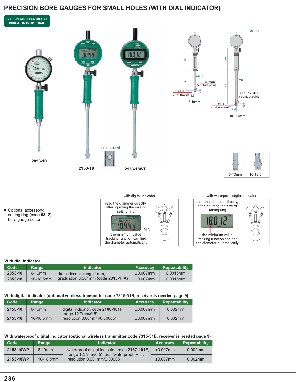 INSIZE Precision Bore Gauges For Small Holes (With Dial Indicator) (2853-10)