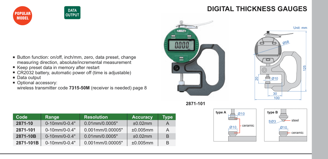 INSIZE Digital Thickness Gauges (2871-101)