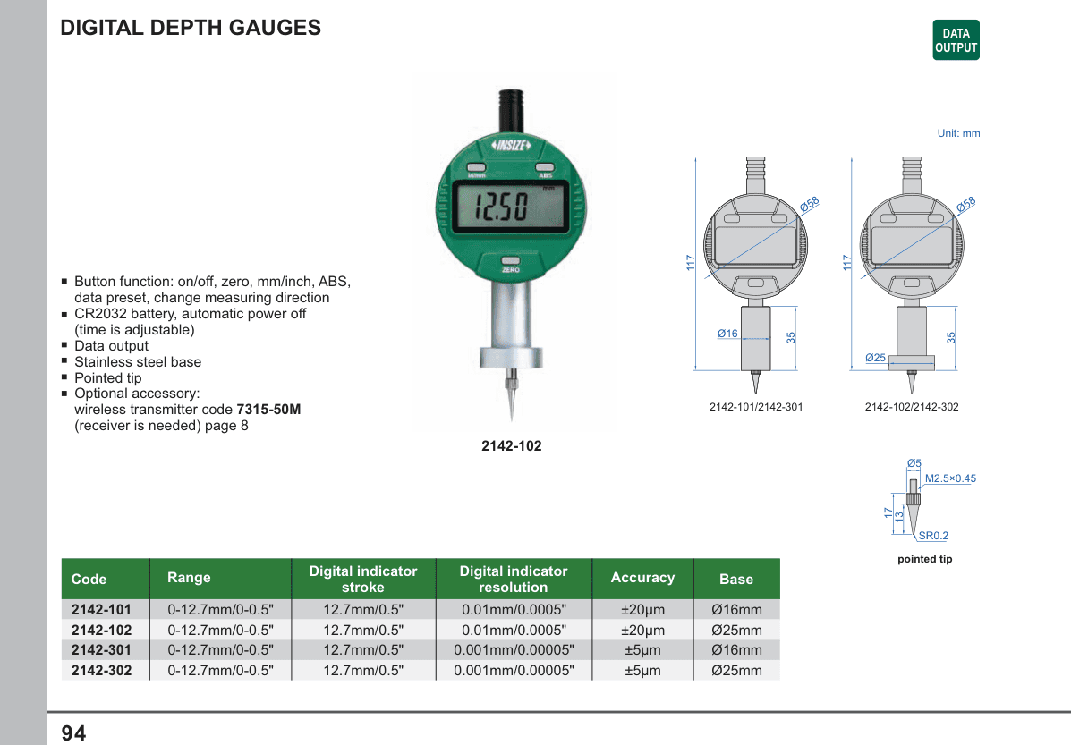 INSIZE Digital Depth Gauges (2142-102)