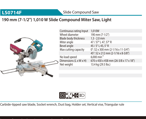 เลื่อยองศาสไลด์ Makita LS0714F