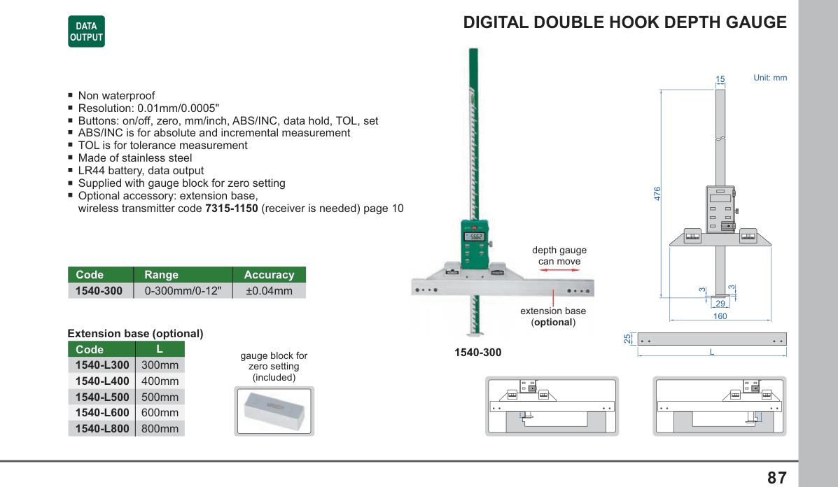 INSIZE Digital Double Hook Depth Gauge (1540-300)