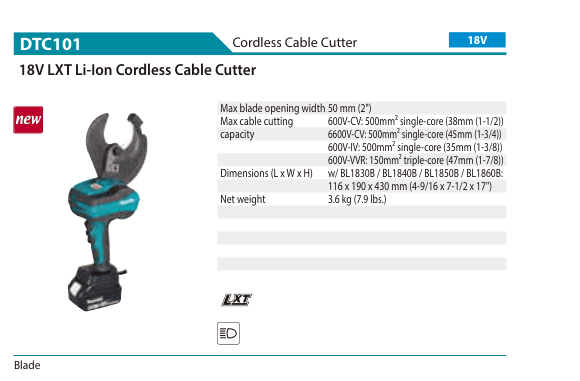 เครื่องตัดสายเคเบิลไร้สาย Makita DTC101
