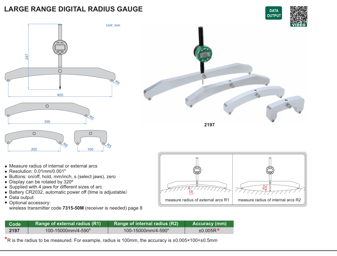 INSIZE Large Range Digital Radius Gauge (7315-50M)