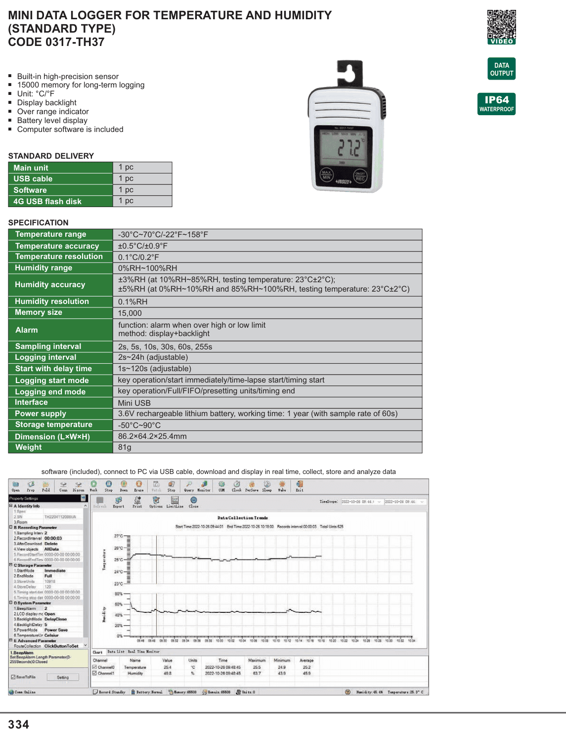 INSIZE Mini Data Logger For Temperature And Humidity (Standard Type) (0317-TH37)