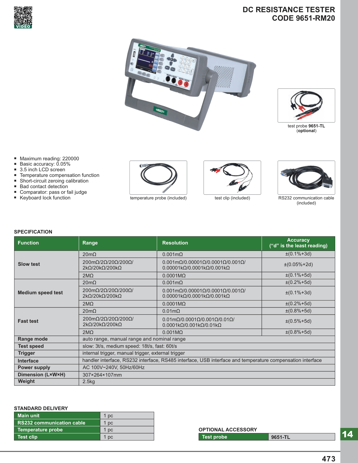 INSIZE Dc Resistance Tester (9651-RM20)