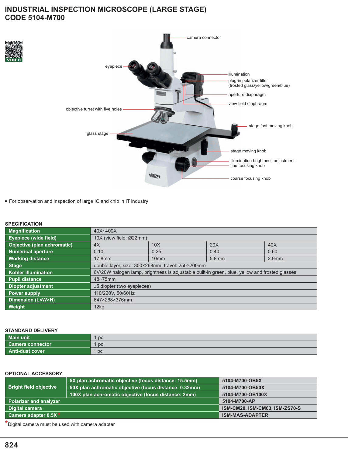INSIZE Industrial Inspection Microscope (Large Stage) (5104-M700)