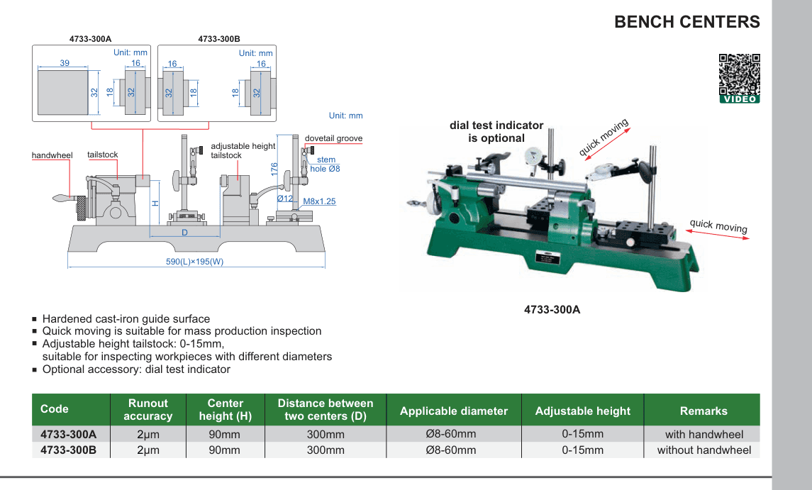 INSIZE Bench Centers (4733-300A)