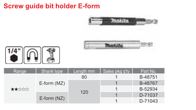 อุปกรณ์เสริม Makita — Screw guide bit holder E-form