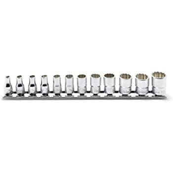 ลูกบ๊อกซ์ สั้น 12P (มิล) ขนาด 1/4” ชุด 12 ชิ้น ในรางเหล็ก (Socket Set on Rail)