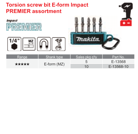 อุปกรณ์เสริม Makita — Torsion screw bit E-form Impact PREMIER assortment