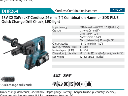 สว่านโรตารี่ไร้สาย Makita DHR264