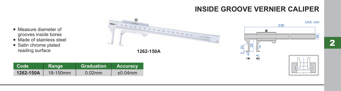 INSIZE Inside Groove Vernier Caliper (1262-150A)
