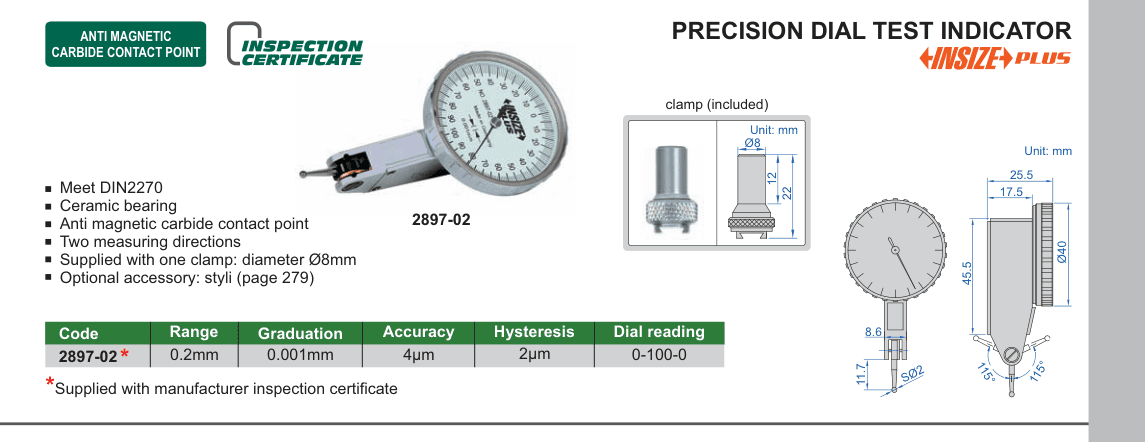 INSIZE Precision Dial Test Indicator (2897-02)