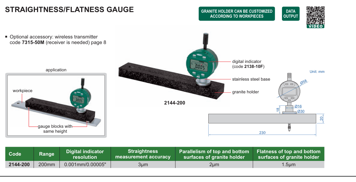 INSIZE Straightness/Flatness Gauge (2144-200)