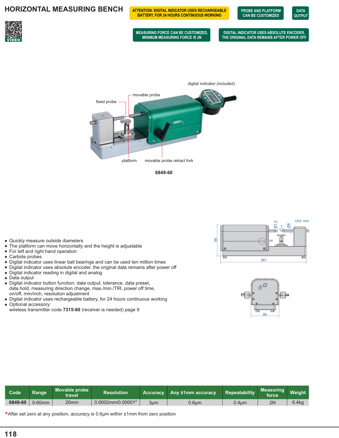 INSIZE Horizontal Measuring Bench (7315-60)