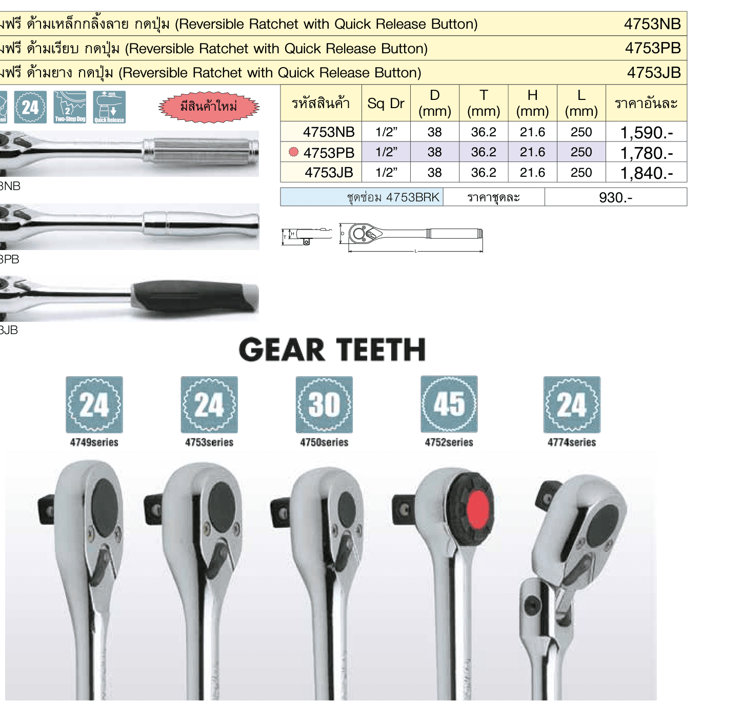 ด้ามฟรี ด้ามยาง กดปุ่ม (Reversible Ratchet with Quick Release Button)
