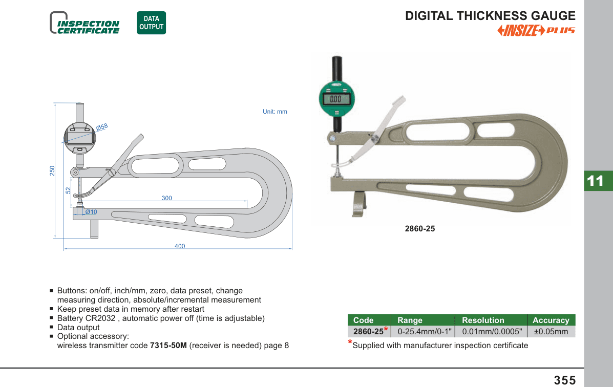 INSIZE Digital Thickness Gauge (2860-25)