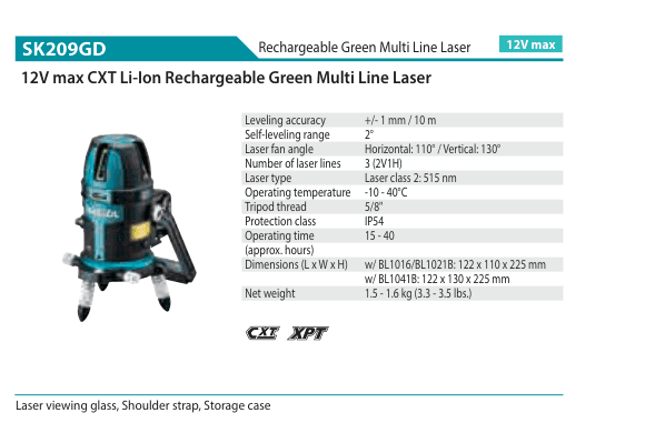 เครื่องวัดระดับเลเซอร์แสงเขียว Makita SK209GD