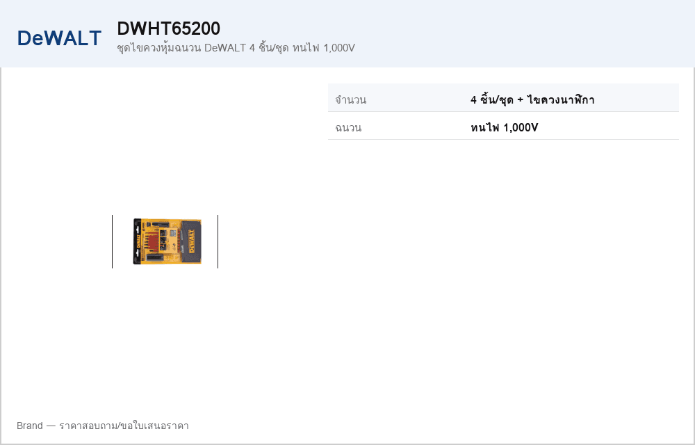 ชุดไขควงหุ้มฉนวน DeWALT 4 ชิ้น/ชุด ทนไฟ 1,000V