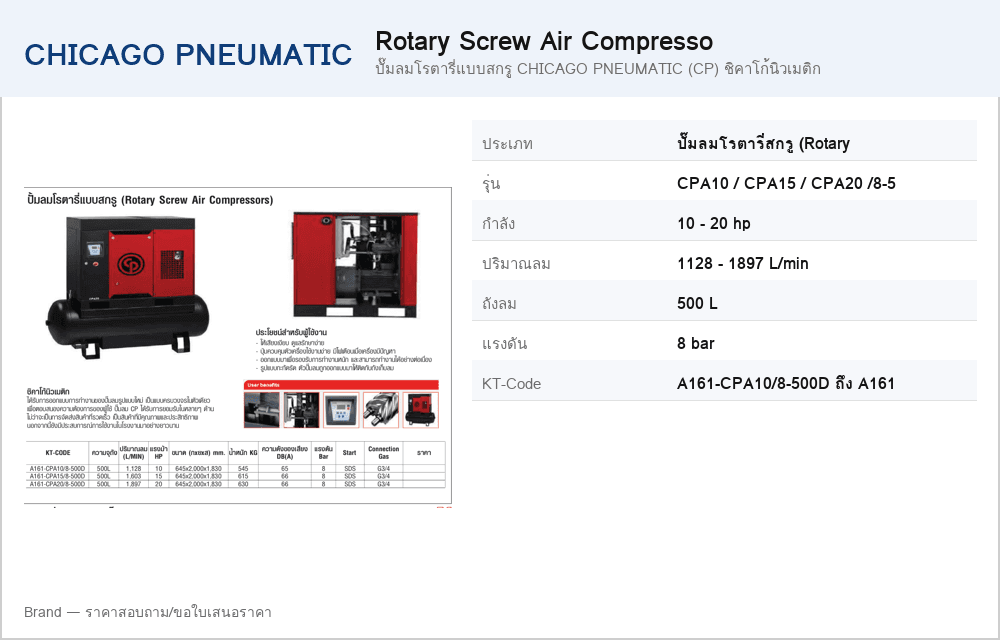 ปั๊มลมโรตารี่แบบสกรู CHICAGO PNEUMATIC (CP) ชิคาโก้นิวเมติก