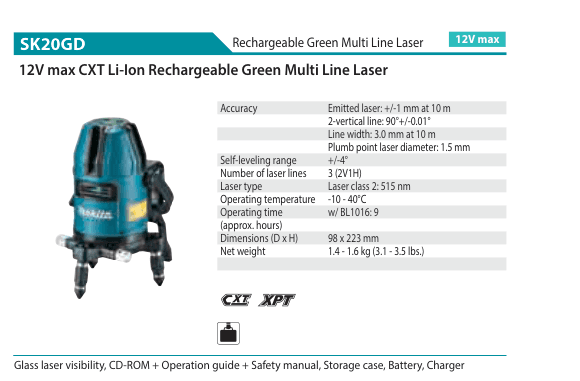 เครื่องวัดระดับเลเซอร์แสงเขียว Makita SK20GD