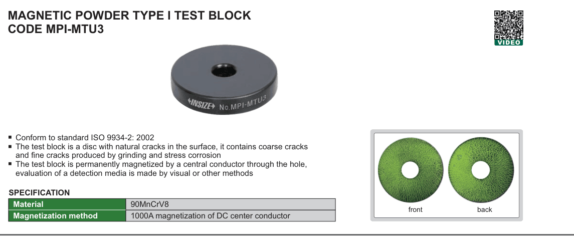 INSIZE Magnetic Powder Type I Test Block (MPI-MTU3)
