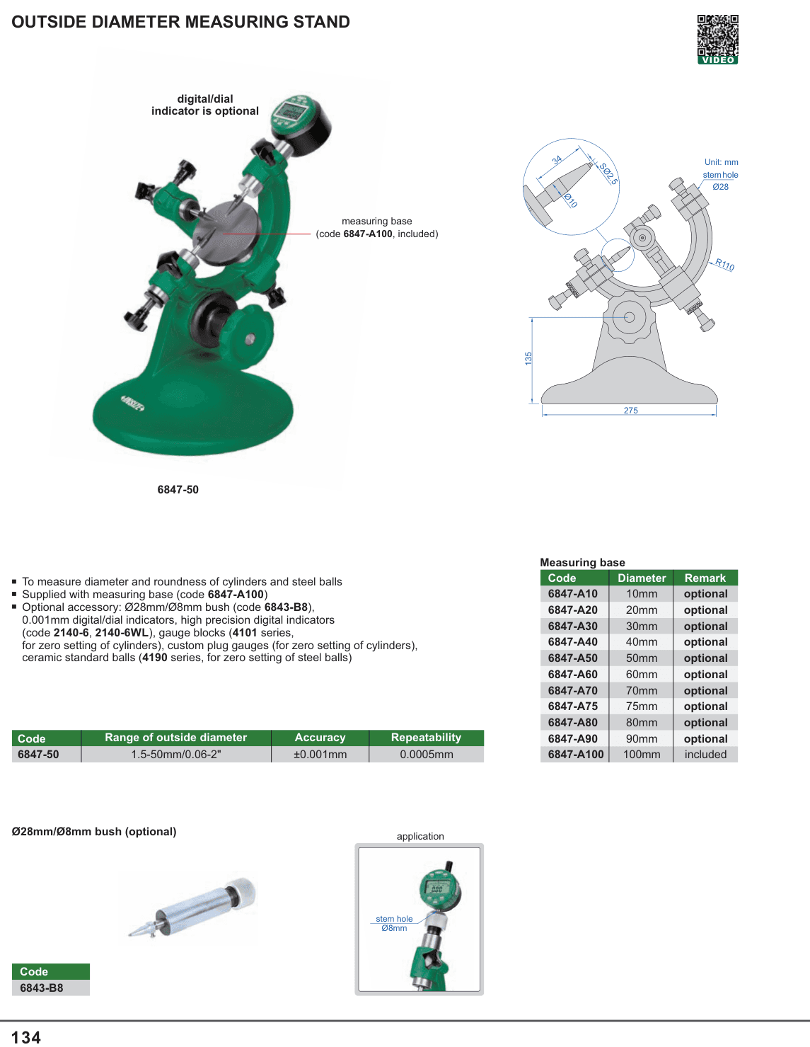 INSIZE Outside Diameter Measuring Stand (6847-A100)
