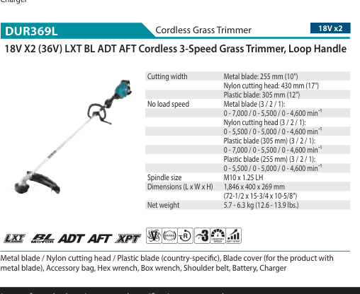 เครื่องตัดหญ้าไร้สาย Makita DUR369L